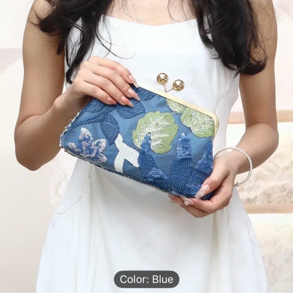 Elegant Blue Floral Clutch
